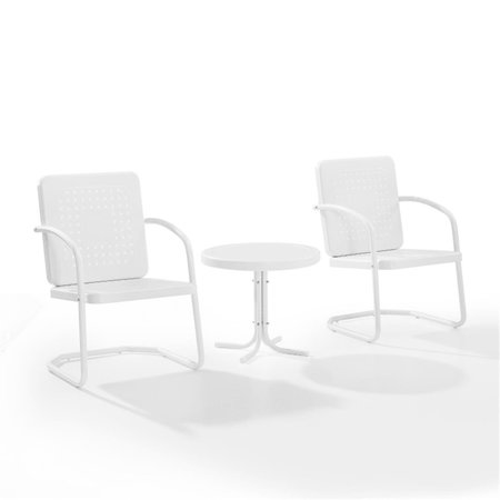CROSLEY 3 Piece Bates Outdoor Chair Set with Side Table, White Gloss & Satin KO10019WH
